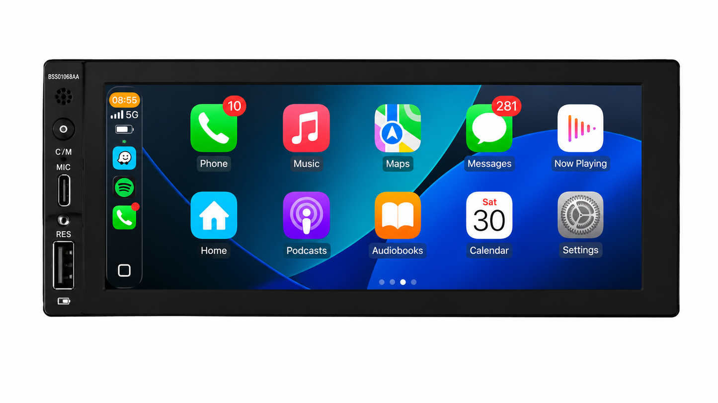Universal Single DIN Touchscreen Headunit with Wireless Apple CarPlay & Android Auto